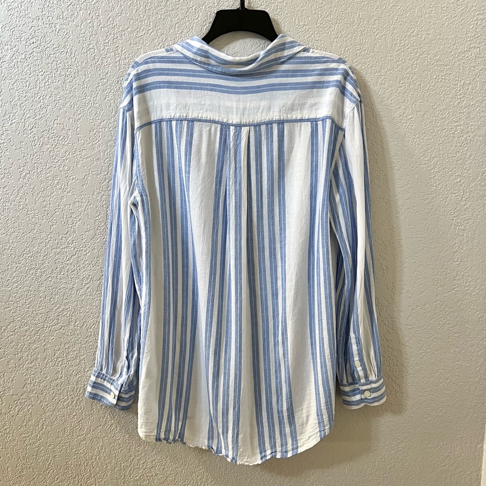 CASLON Linen blend Blue White Long sleeve Stripe Preppy Nautical Casual Tops S - Picture 3 of 6